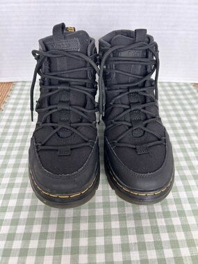 Dr. Martens Black Nylon and Leather Lace-Up Boots with Yellow Stitching Sz 7